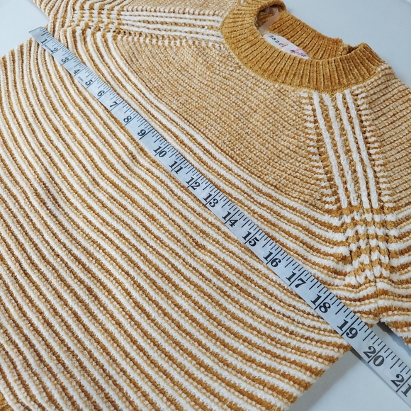 Womens Cable Knit Sweater XS Yellow Striped Round Neck Long Sleeve Stretch Soft - Picture 10 of 16
